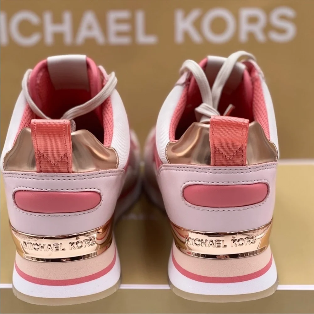 Michael Kors Pink and Rose Gold Mixed-Material Sneakers - Picture 4 of 7